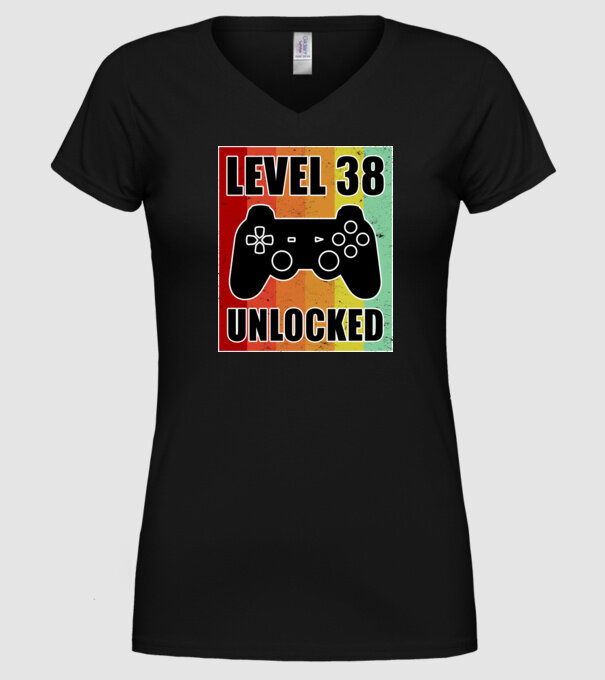 level 38 unlocked retro gamer model negru pe tricou