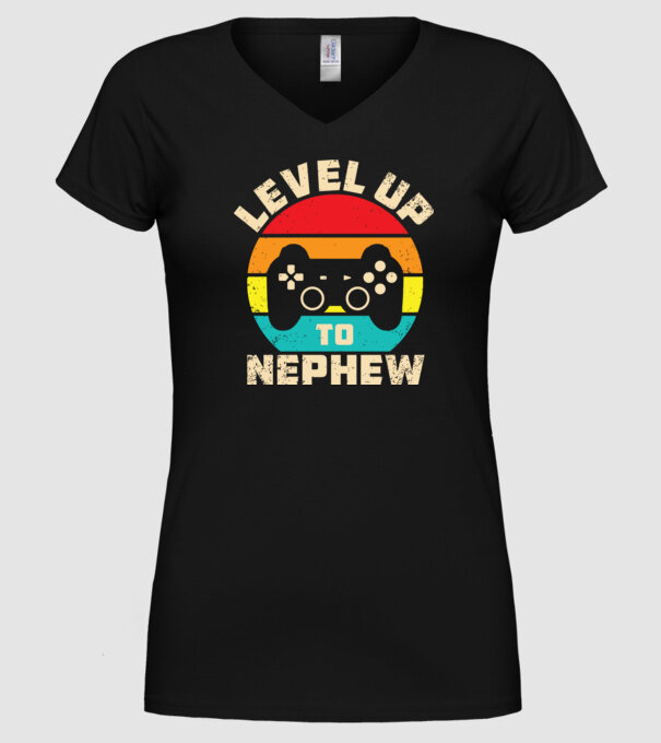Level Up Nephew model negru pe tricou