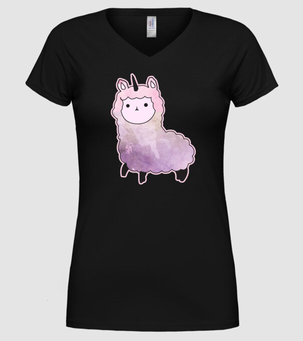 Llamacorn cutie model negru pe tricou