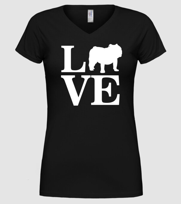 LOVE BULDOG ENGLEZESC model negru pe tricou
