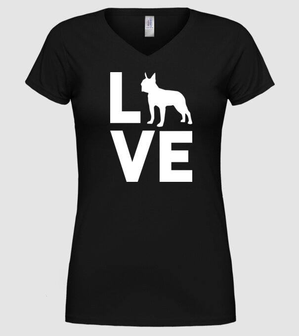 LOVE Boston Terrier model negru pe tricou