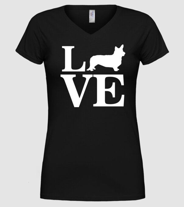LOVE CORGIE model negru pe tricou