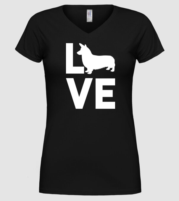 LOVE Corgie model negru pe tricou