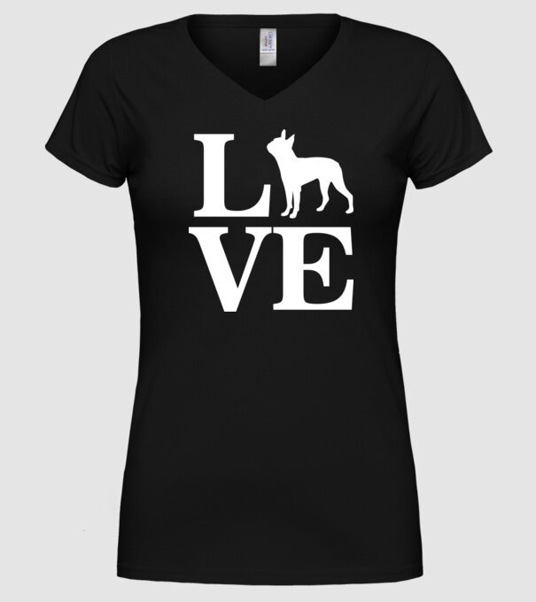 LOVE FRANCIA BULLDOG model negru pe tricou