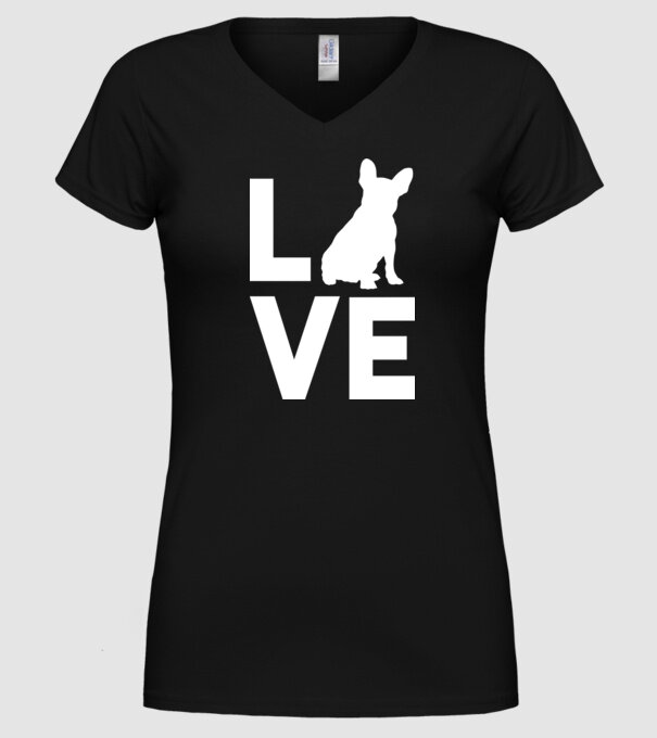 LOVE Bulldog francez model negru pe tricou