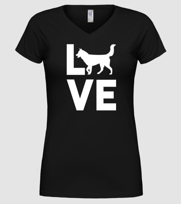 LOVE Husky model negru pe tricou