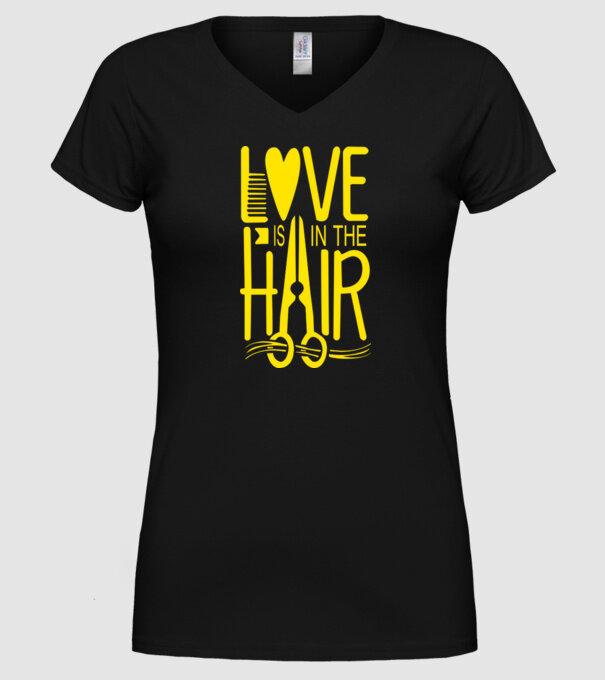 Love is in the hair model negru pe tricou