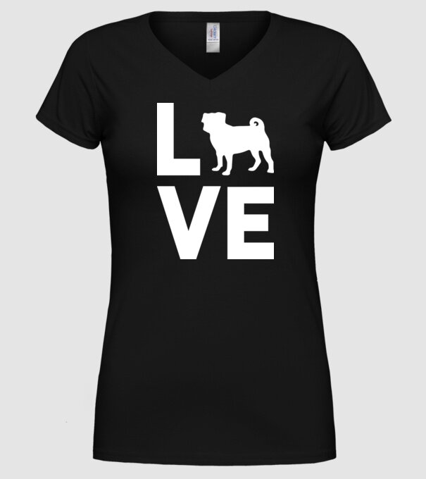 LOVE Mops model negru pe tricou