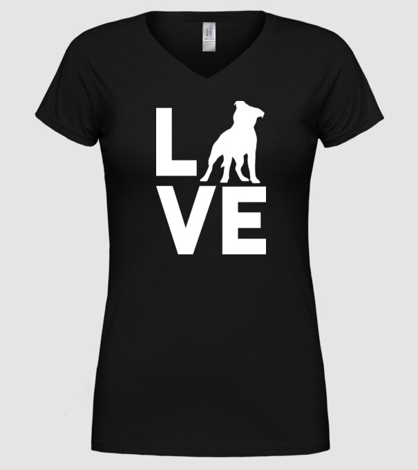 LOVE Staffordshire Terrier model negru pe tricou
