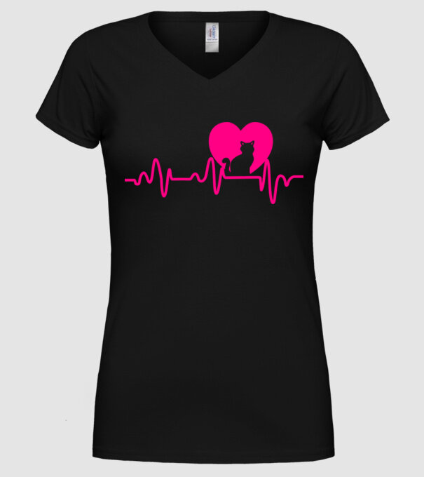Pisică heartbeat model negru pe tricou