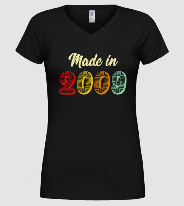 made in 2009 retro model negru pe tricou