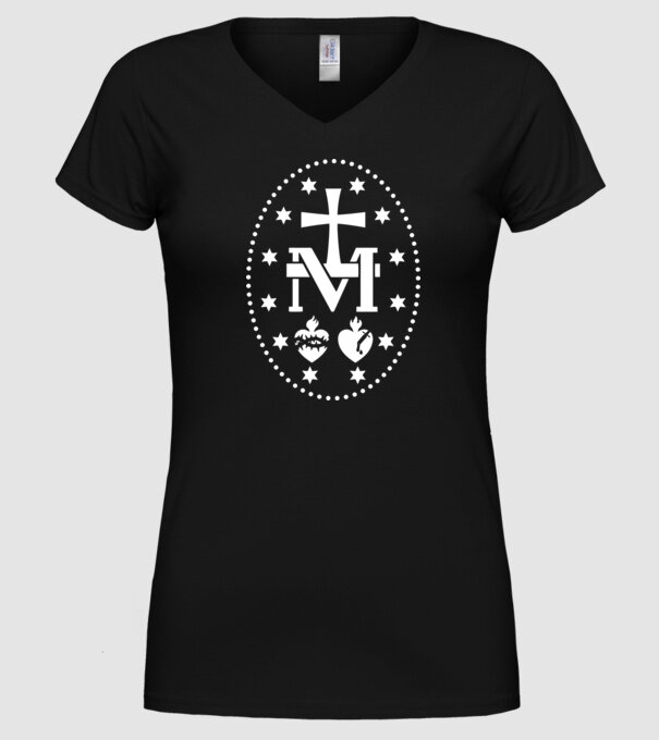 Simboluri medalie Maria model negru pe tricou