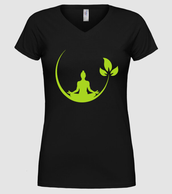 meditation leaf model negru pe tricou