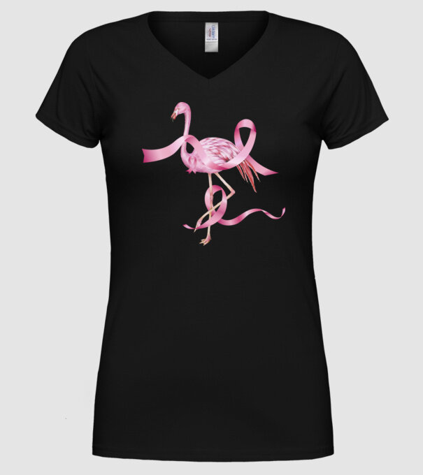 Împotriva Cancerului de sân flamingo model negru pe tricou