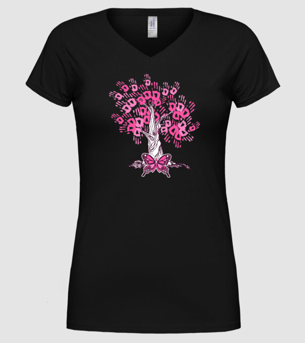 Copac cu fluture lupta împotriva cancerului de sân model negru pe tricou