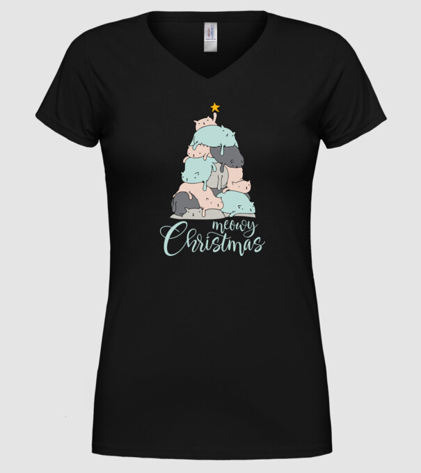 Meowy Christmas model negru pe tricou