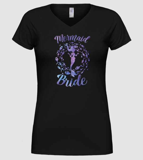 Mermaid bride aquarell model negru pe tricou