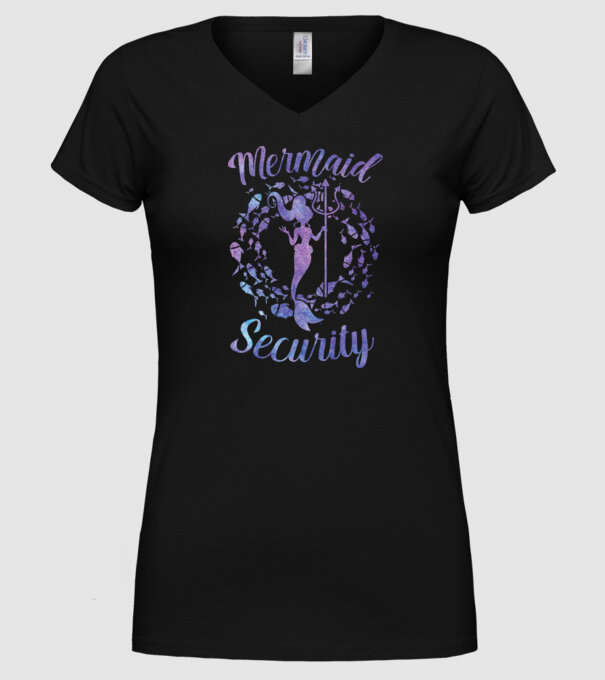 Mermaid Security girls aquarell model negru pe tricou