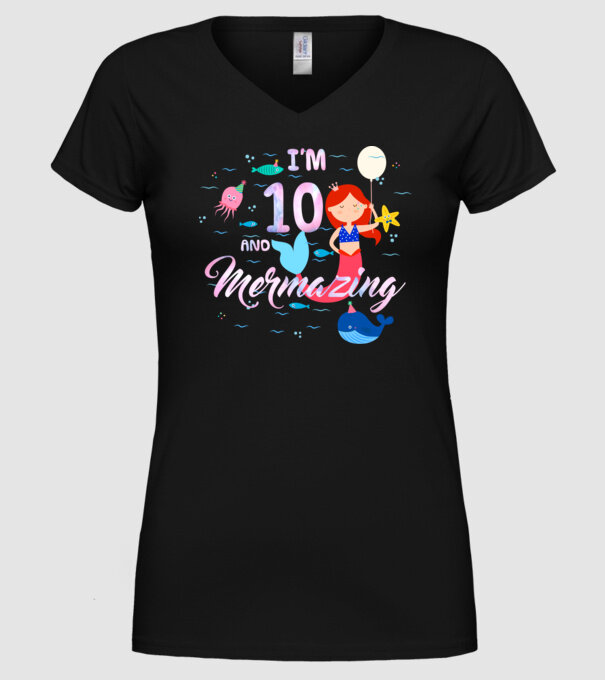 Mermazing Birthday 10 model negru pe tricou