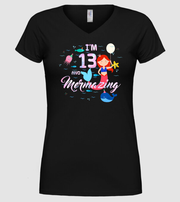 Mermazing Birthday 13 model negru pe tricou