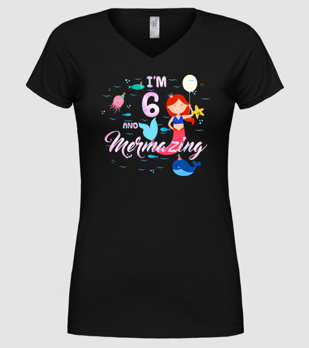 Mermazing Birthday 6 model negru pe tricou