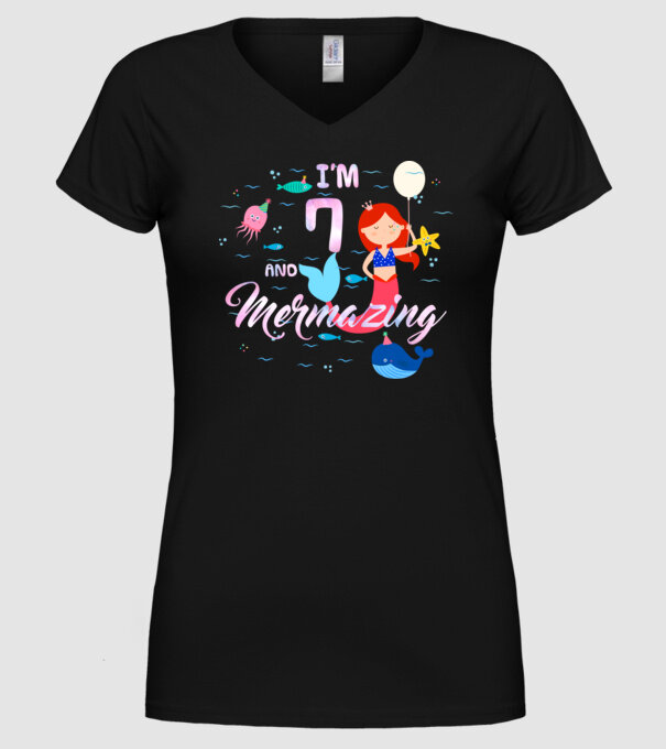 Mermazing Birthday 7 model negru pe tricou