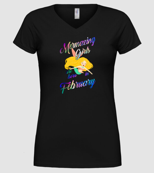 Mermazing girls are born february model negru pe tricou