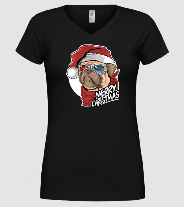 Merry Christmas Mopsz model negru pe tricou