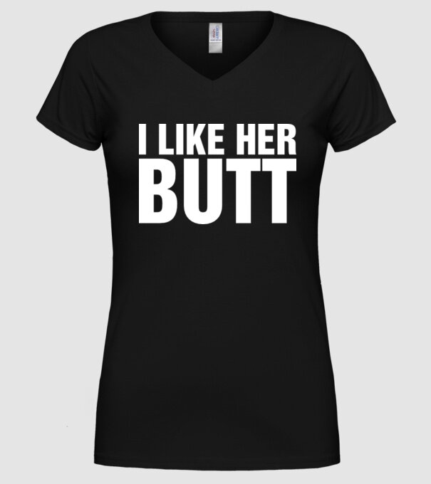 Motiv cuplu I like her butt model negru pe tricou