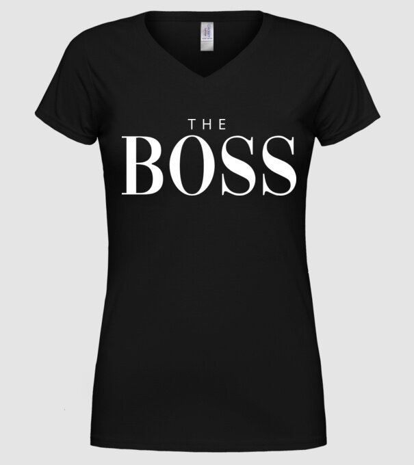 Motiv cuplu The Boss model negru pe tricou