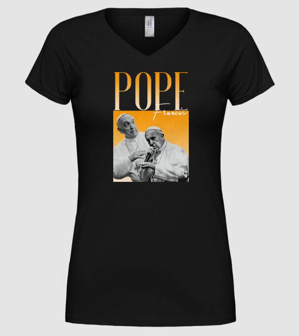 Pope Frances 90s poster model negru pe tricou