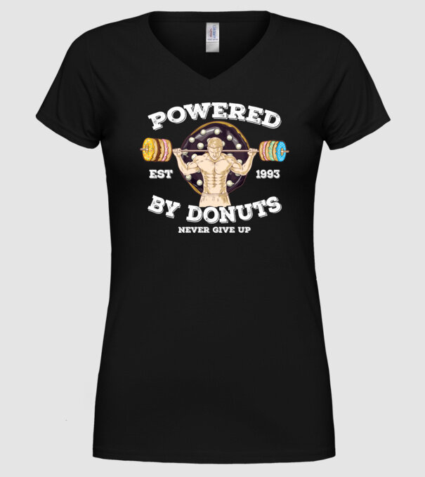 Powered by donuts model negru pe tricou
