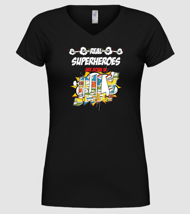 real superheroes are born in july model negru pe tricou
