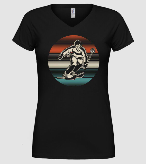 Retro circle ski model negru pe tricou