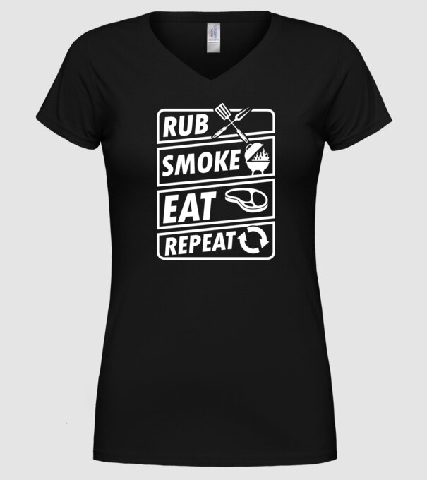 Rub Smoke Eat Repeat model negru pe tricou