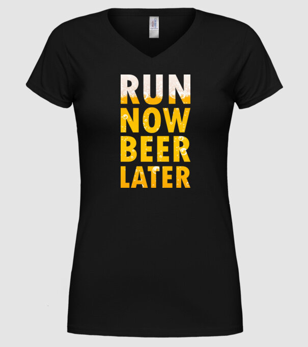 Run now beer later model negru pe tricou