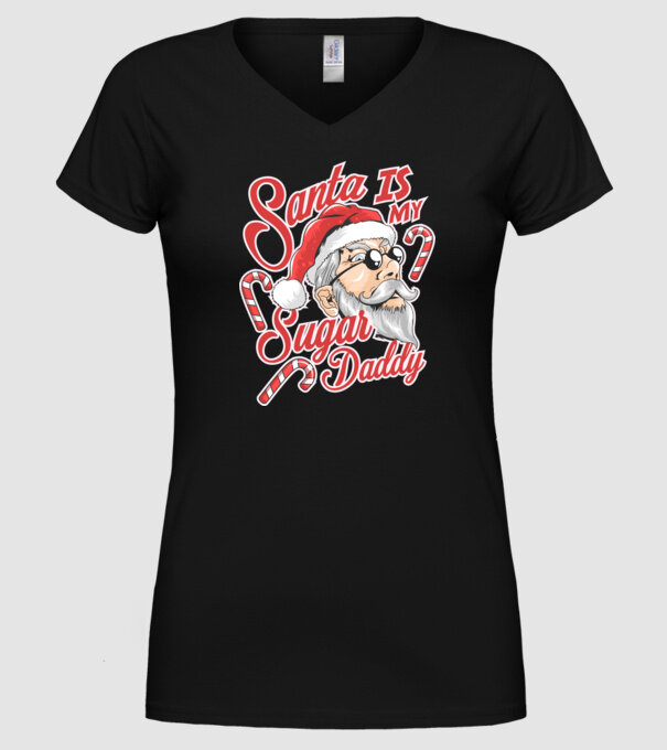 Santa is my sugar daddy model negru pe tricou