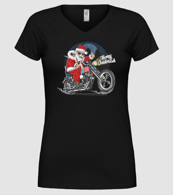 Santa Motocicletă Merry Christmas model negru pe tricou