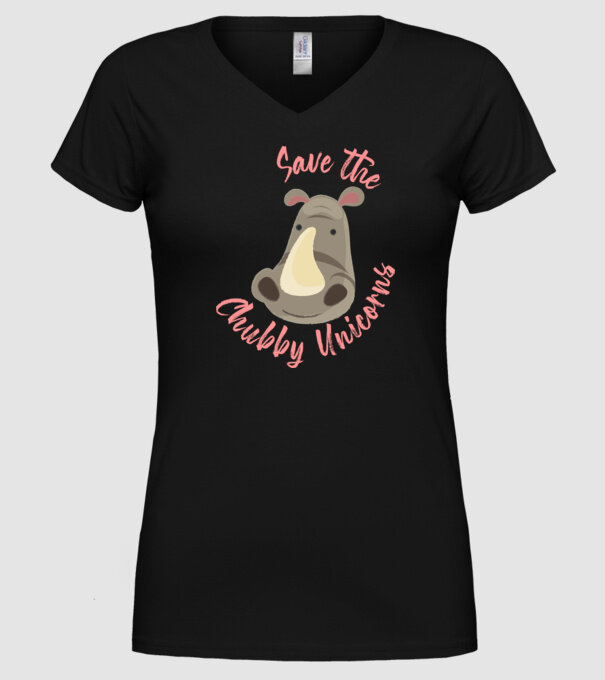 Save the chubby unicorns model negru pe tricou