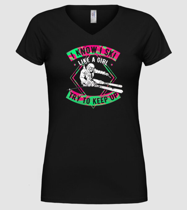 Skiing like a girl model negru pe tricou