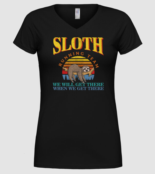 sloth running team retro model negru pe tricou