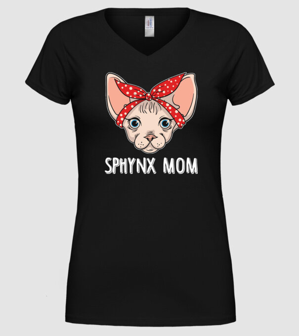 sphynx mom model negru pe tricou