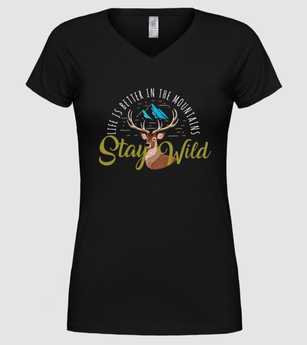 Stay wild model negru pe tricou