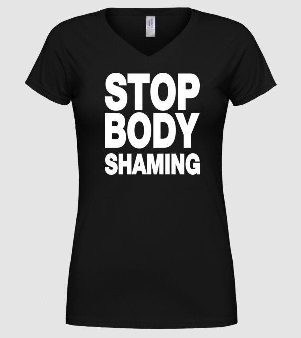 Stop body shaming helvetica model negru pe tricou