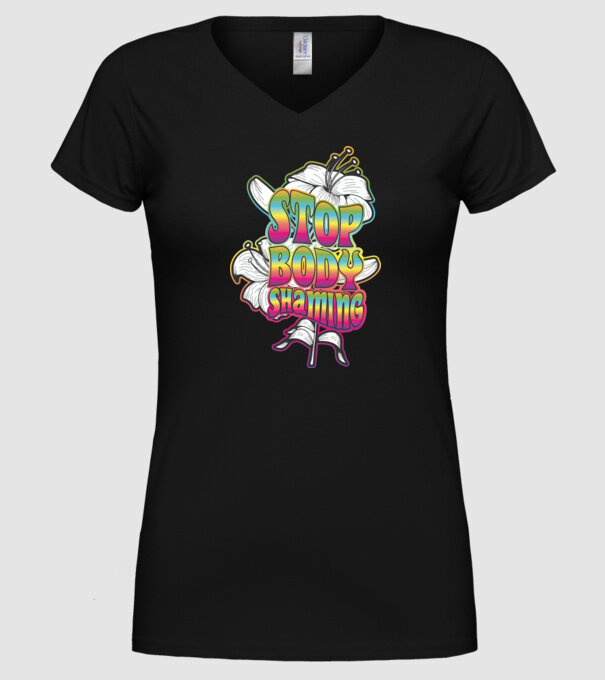 Stop body shaming lily model negru pe tricou