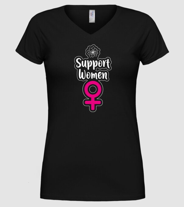 Support Women model negru pe tricou