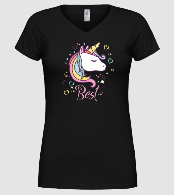 Unicorn Best model negru pe tricou