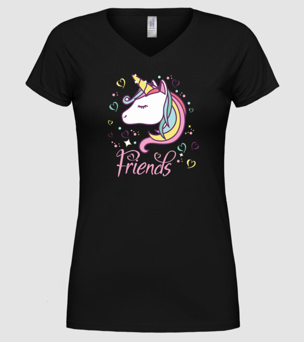 Unicorn Friend model negru pe tricou