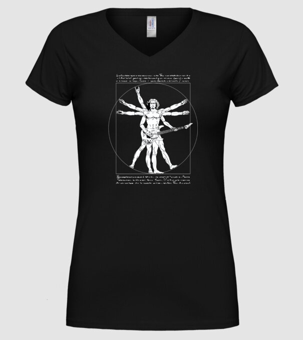 Vitruvius Guitar model negru pe tricou