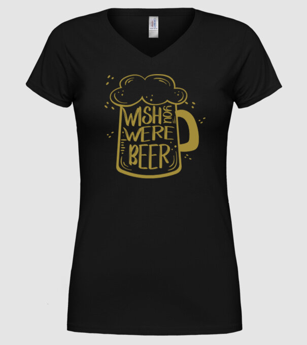 Wish u were beer model negru pe tricou